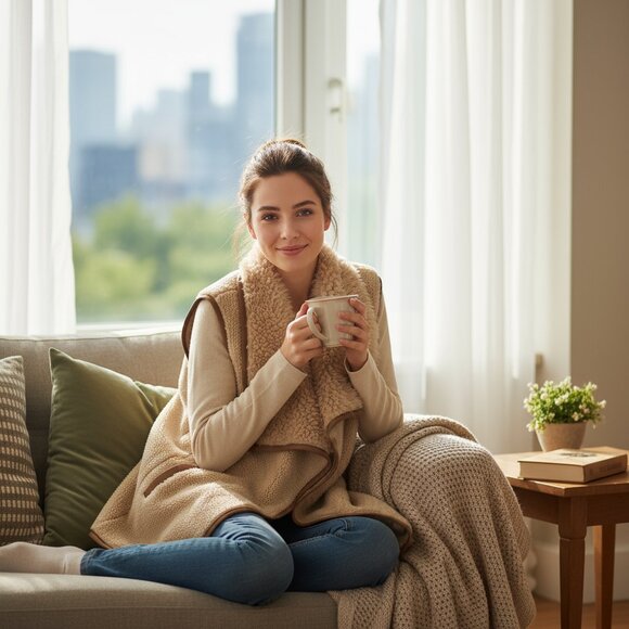 Simply Southern Tan and Brown Fleece Vest - Picture 2 of 8